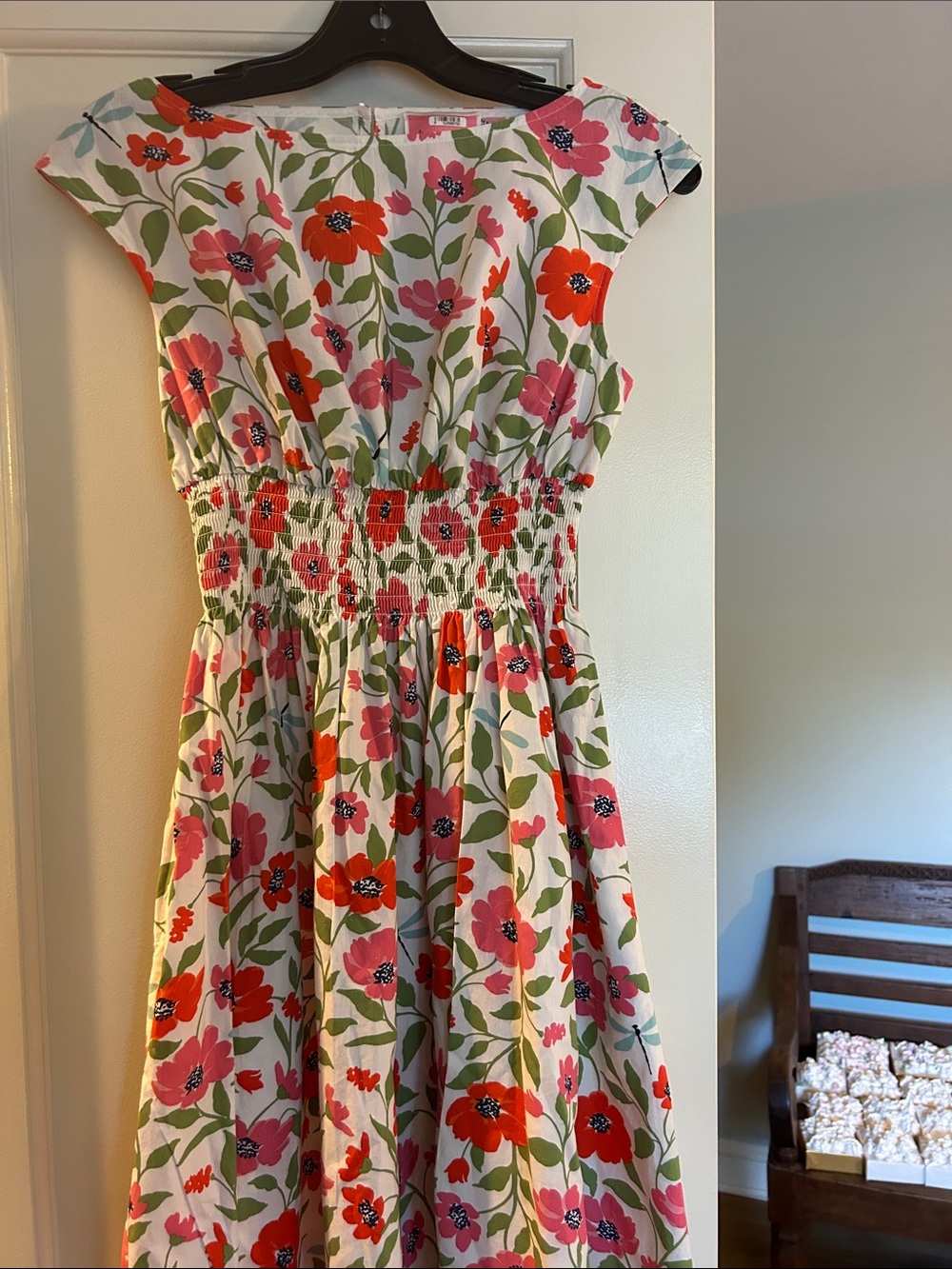 kate spade White Floral Midi Dress with Red & Pink Blooms